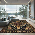 Ornate Gold Floral Symmetry Noir Rug