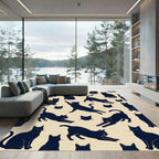 Whimsical Midnight Black Cat Illustration Rug