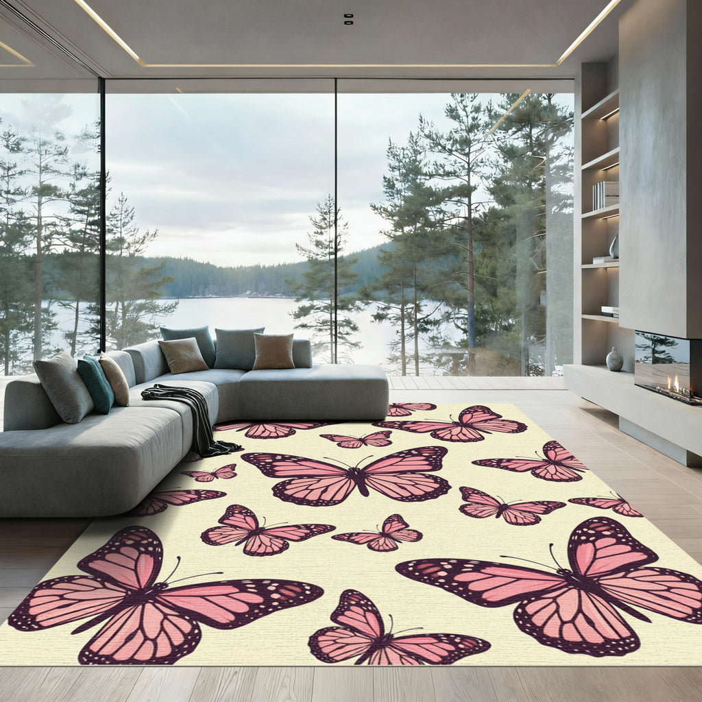 Pink Monarch Butterflies Scattered Composition Rug