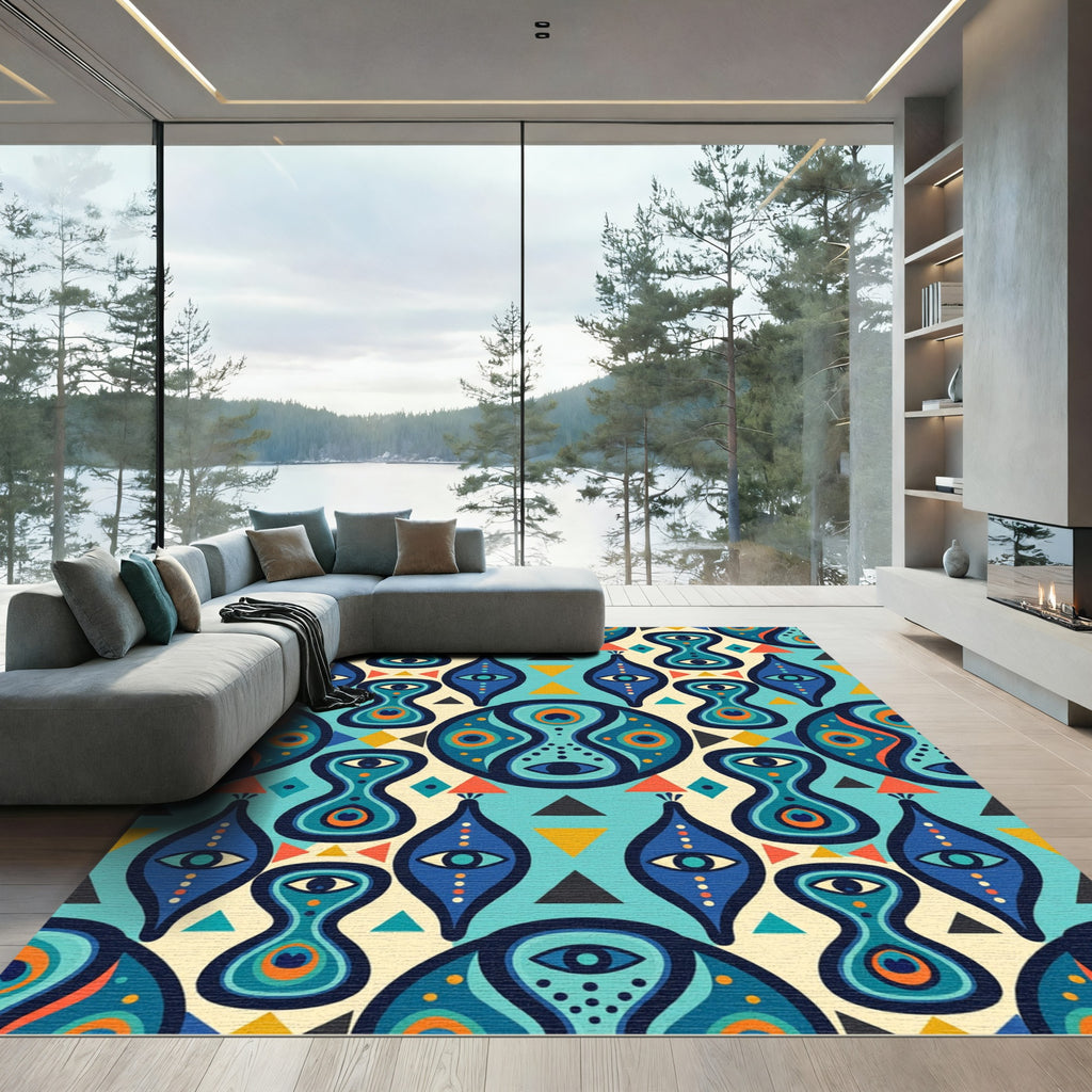 Turquoise Mystical Eye Geometric Abstract Rug