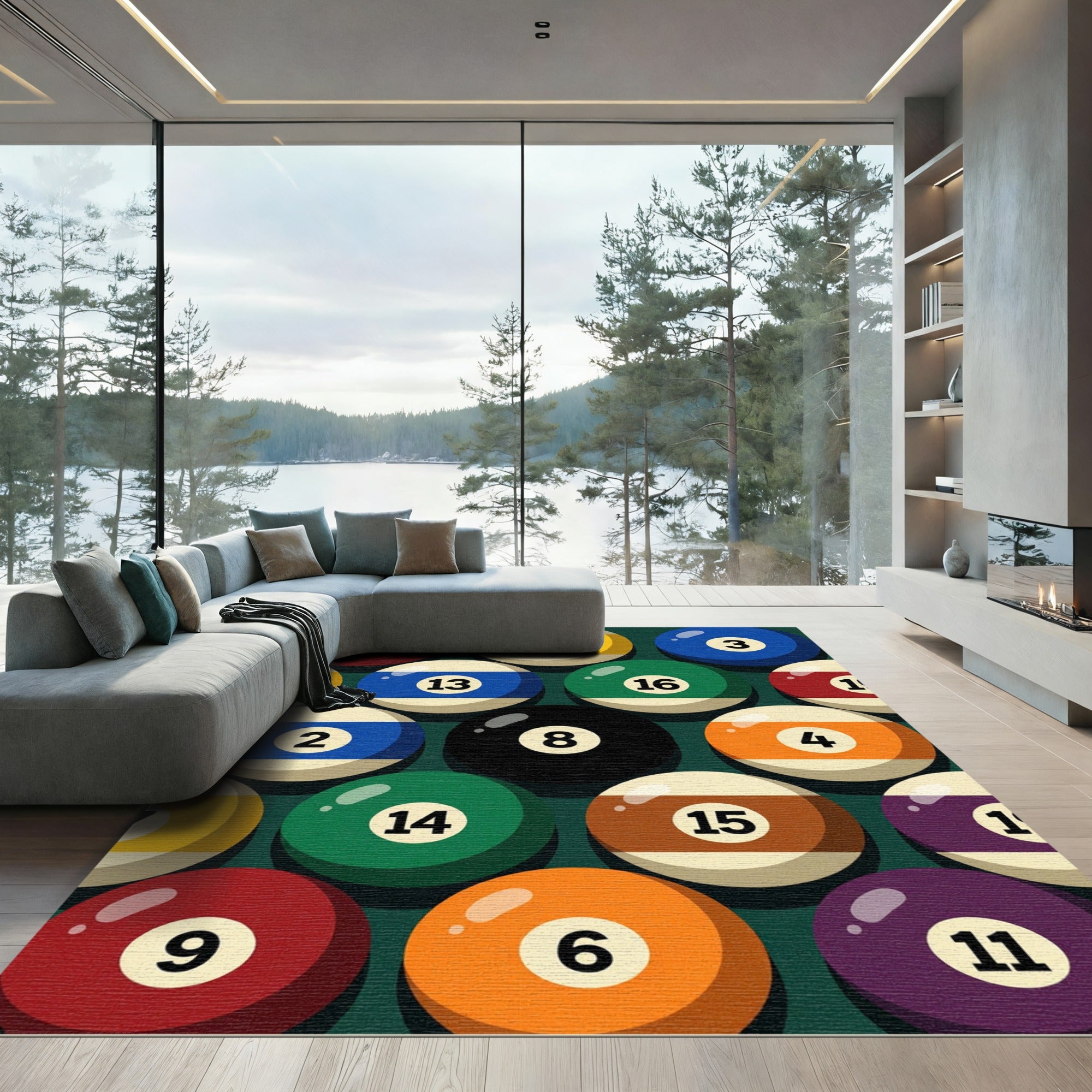Vibrant Multicolored Billiard Ball Arrangement Rug
