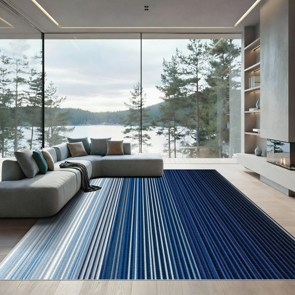 Deep Blue Ombre Vertical Stripe Rug