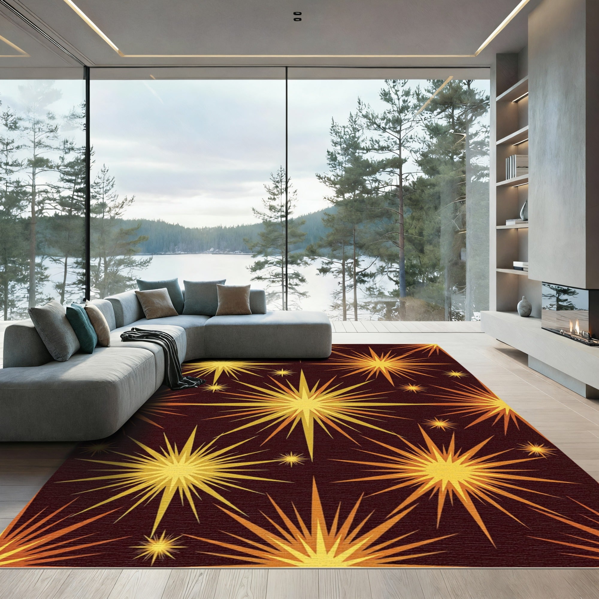 Golden Yellow Starburst Explosion Rug
