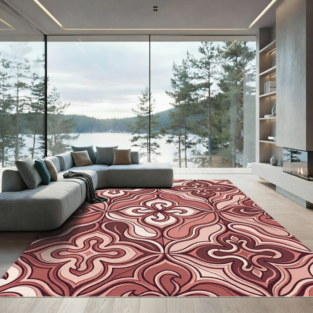 Crimson Floral Curving Arch Medallion Rug