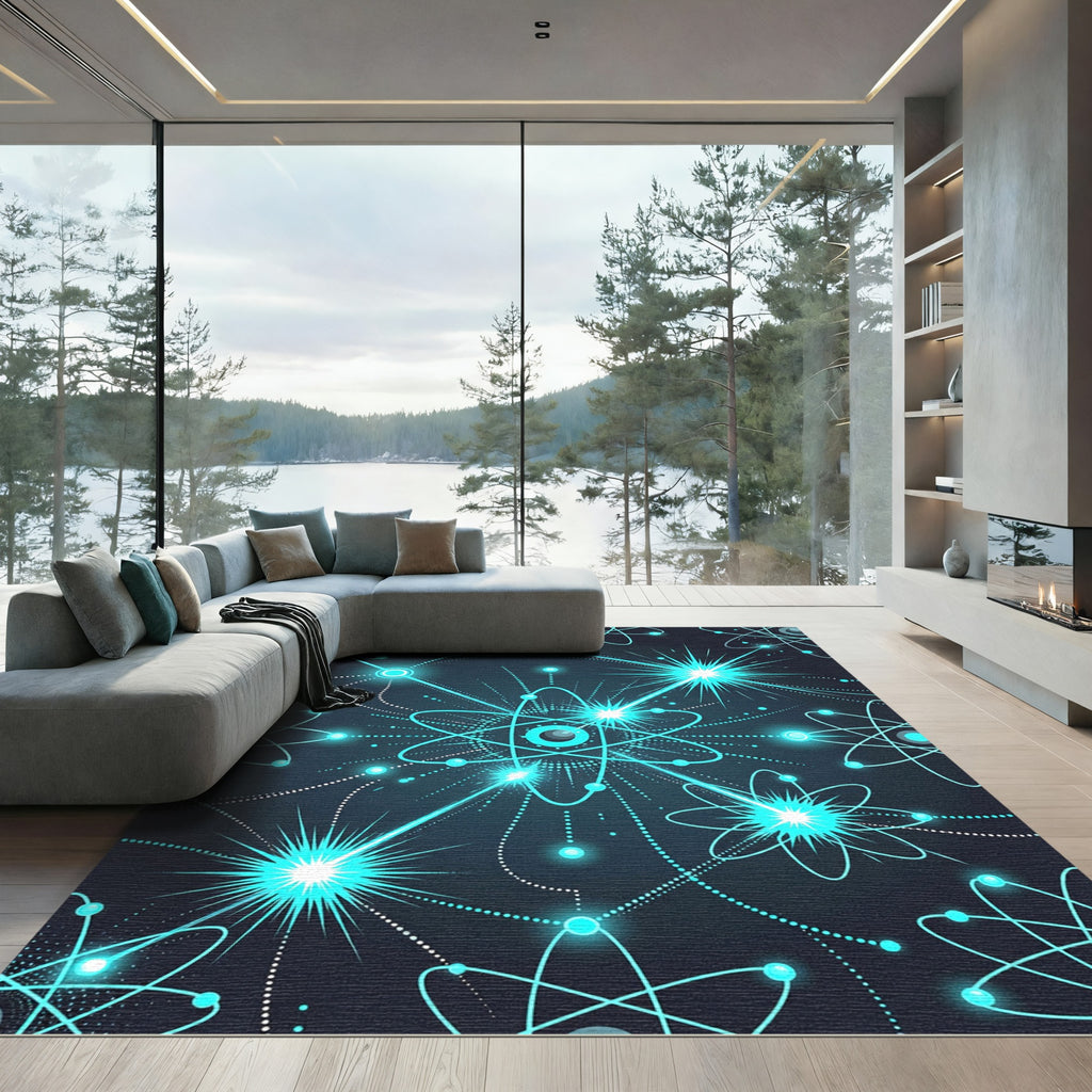 Electric Blue Atomic Burst Network Rug