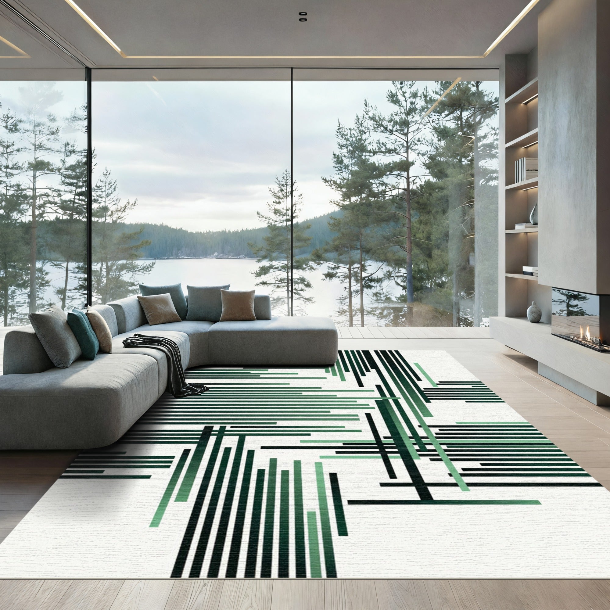 Emerald Green Linear Composition Rug