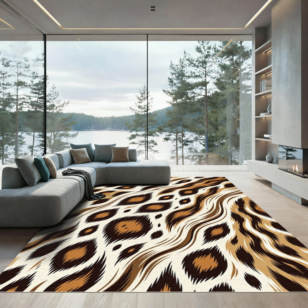 Chic Brown Cheetah Spots Flow Waves Rug
