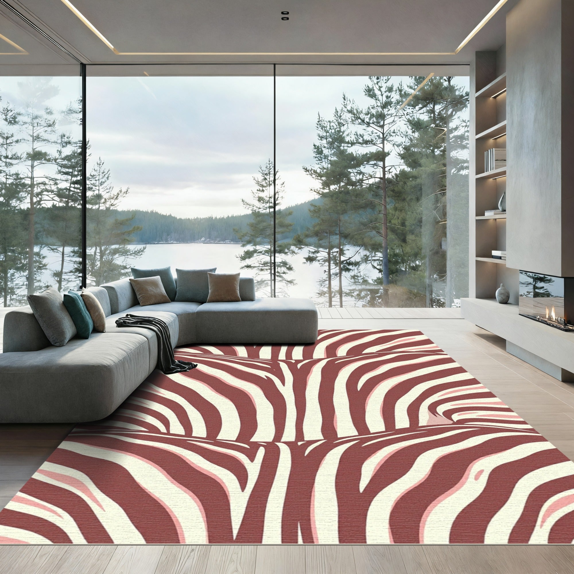 Bold Crimson Zebra Stripe Rug