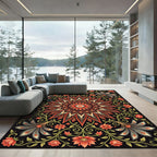 Radiant Coral Botanical Mandala Floral Rug