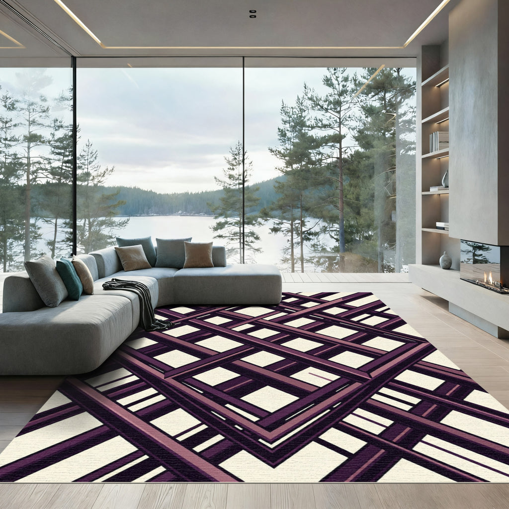 Geometric Plum Lattice Intersecting Lines Rug