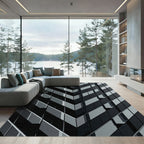 Modern Monochrome Chevron Geometric Art Rug