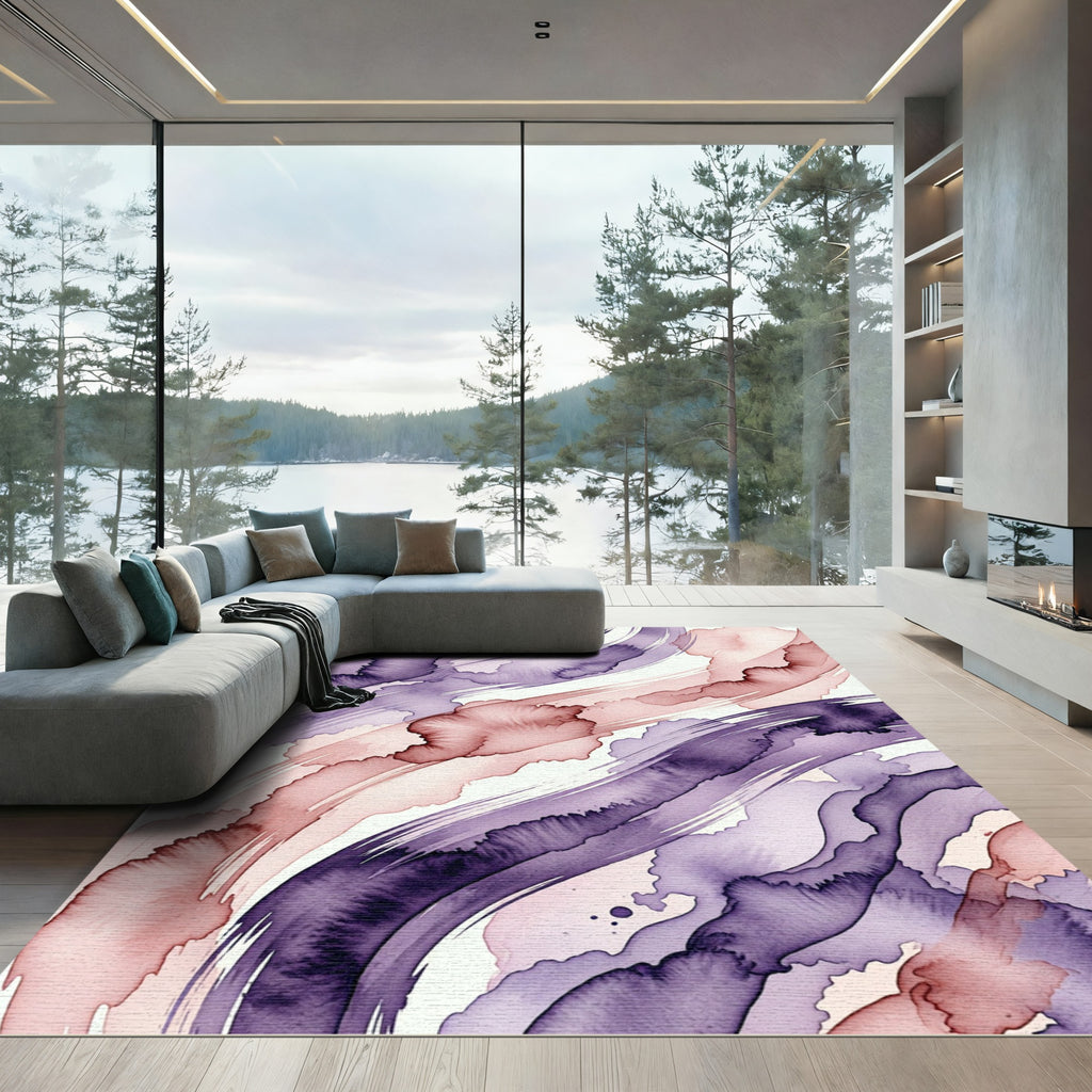 Ethereal Plum and Dusty Rose Abstract Wave Rug