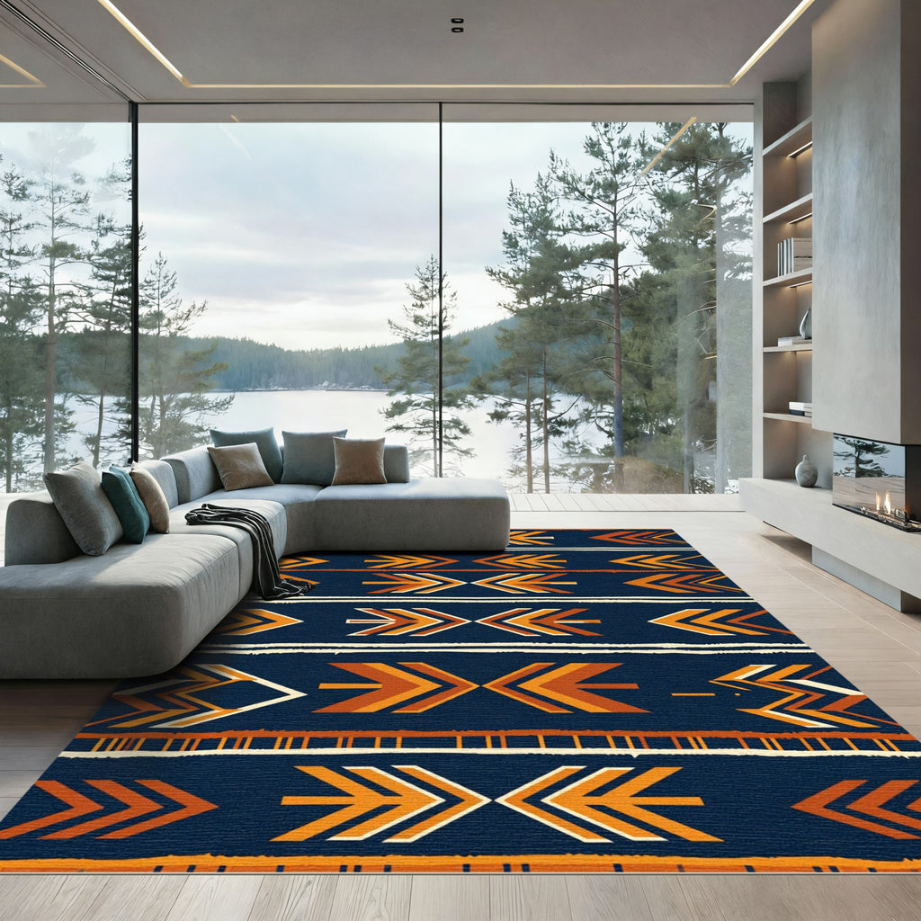 Earthy Navy Geometric Arrow Stripe Rug