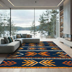 Earthy Navy Geometric Arrow Stripe Rug