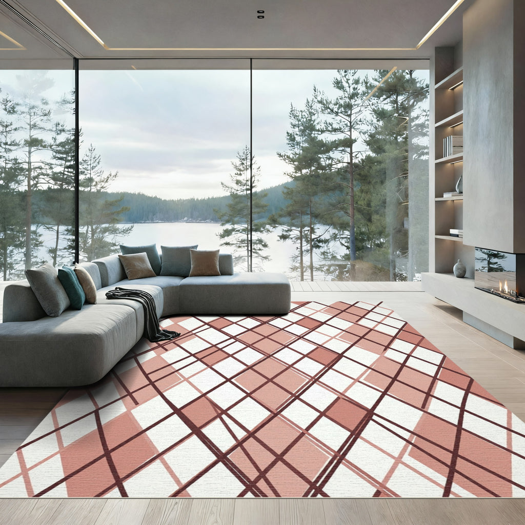 Sophisticated Dusty Rose Argyle Geometric Rug