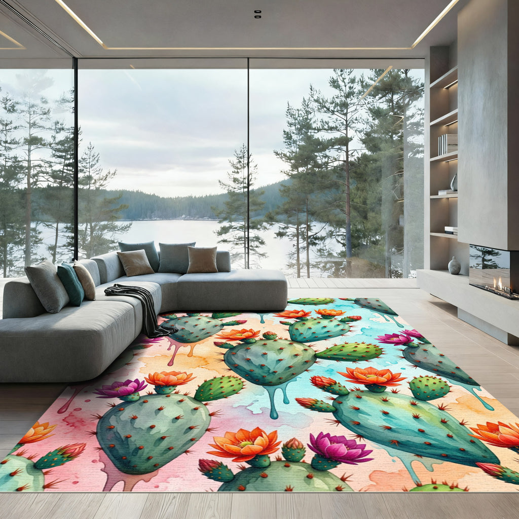 Watercolor Cactus Blossom Pastel Palette Rug