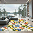 Yellow Blue Coral Daisy Meadow Rug
