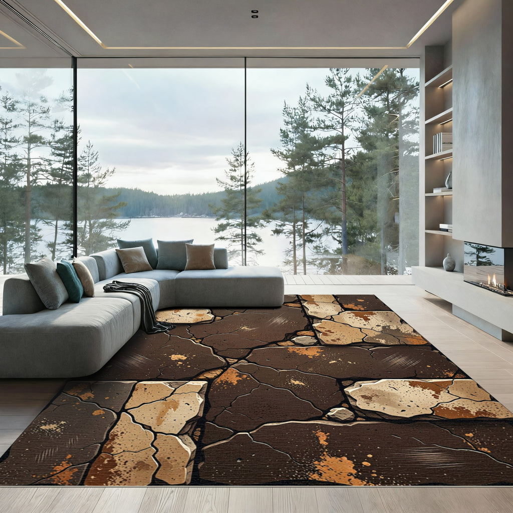 Cracked Earth Stone Mosaic Rug