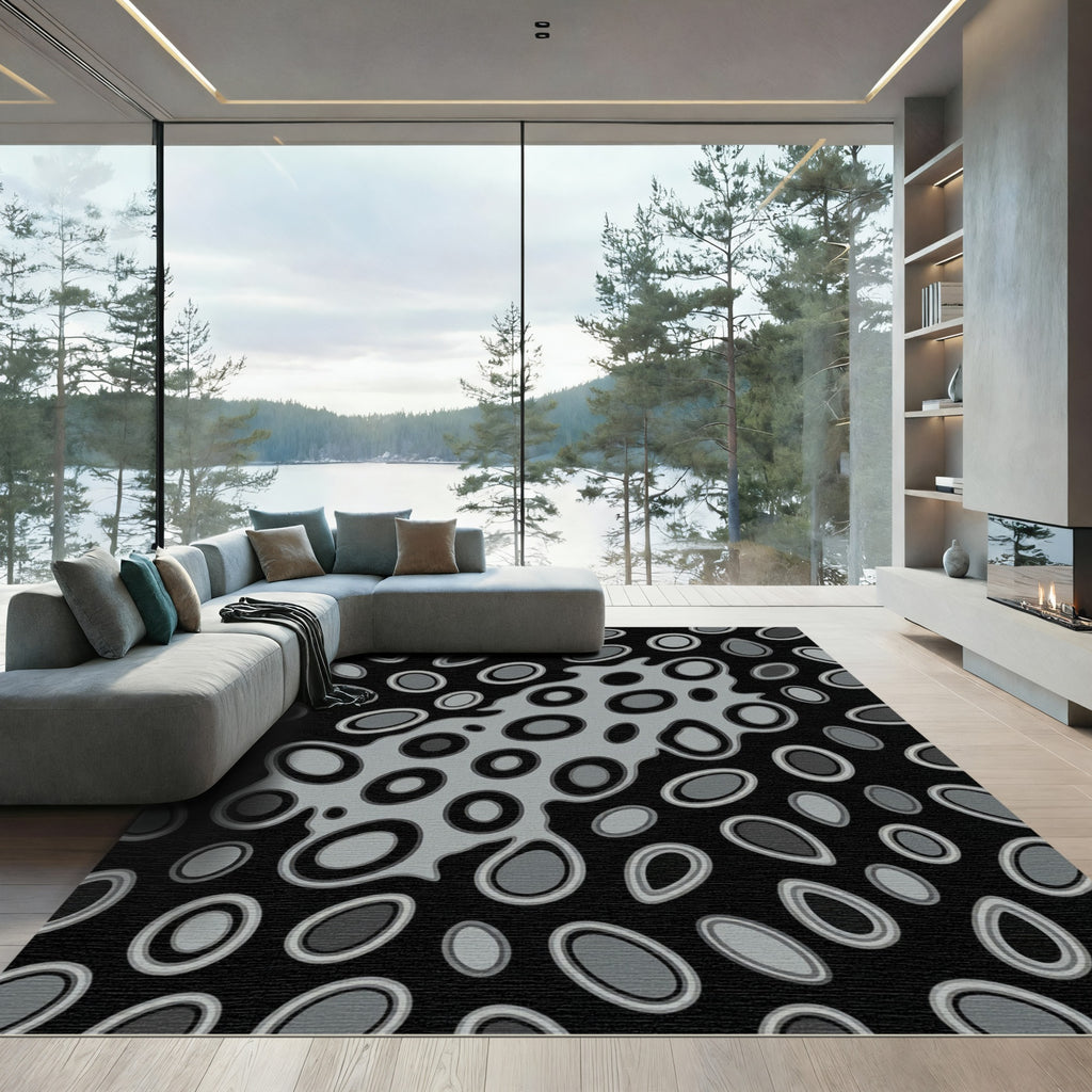 Modern Gray Abstract Organic Cell Rug
