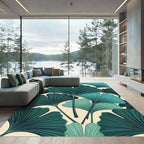 Teal Ginkgo Leaf Arrangement Rug
