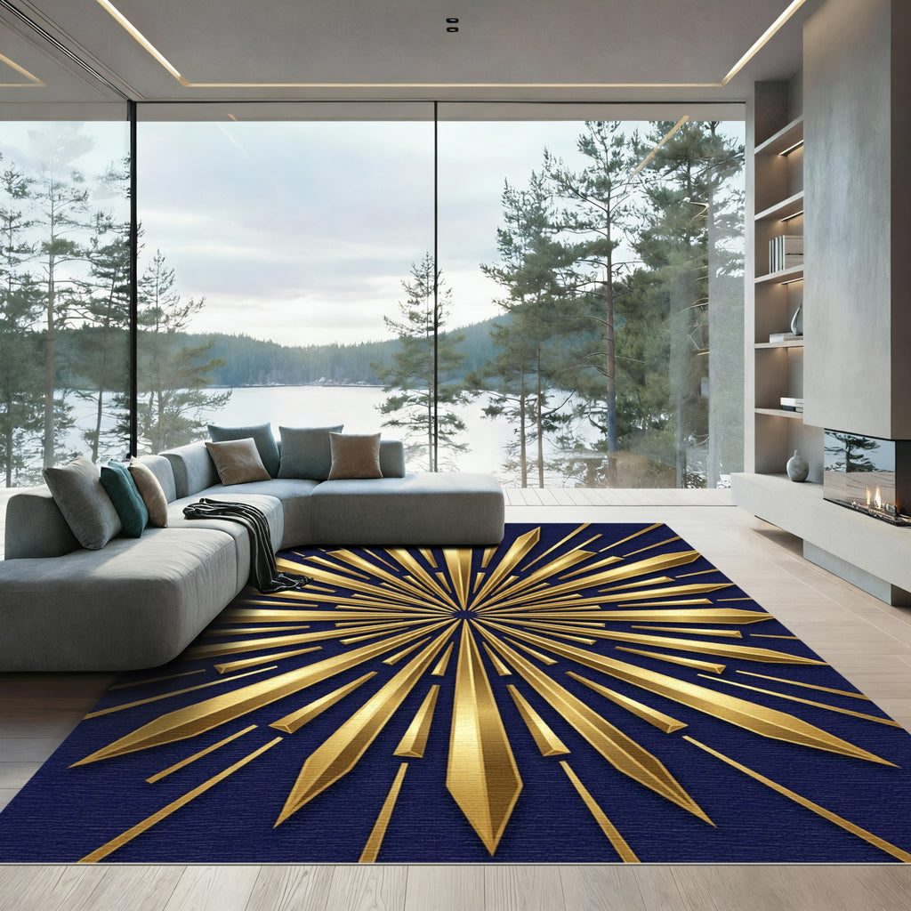 Golden Radiant Sunburst Art Deco Rug
