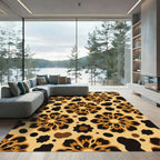 Golden Brown Floral Animal Print Rug