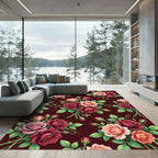 Deep Red Pink Rose Garden Bouquet Rug