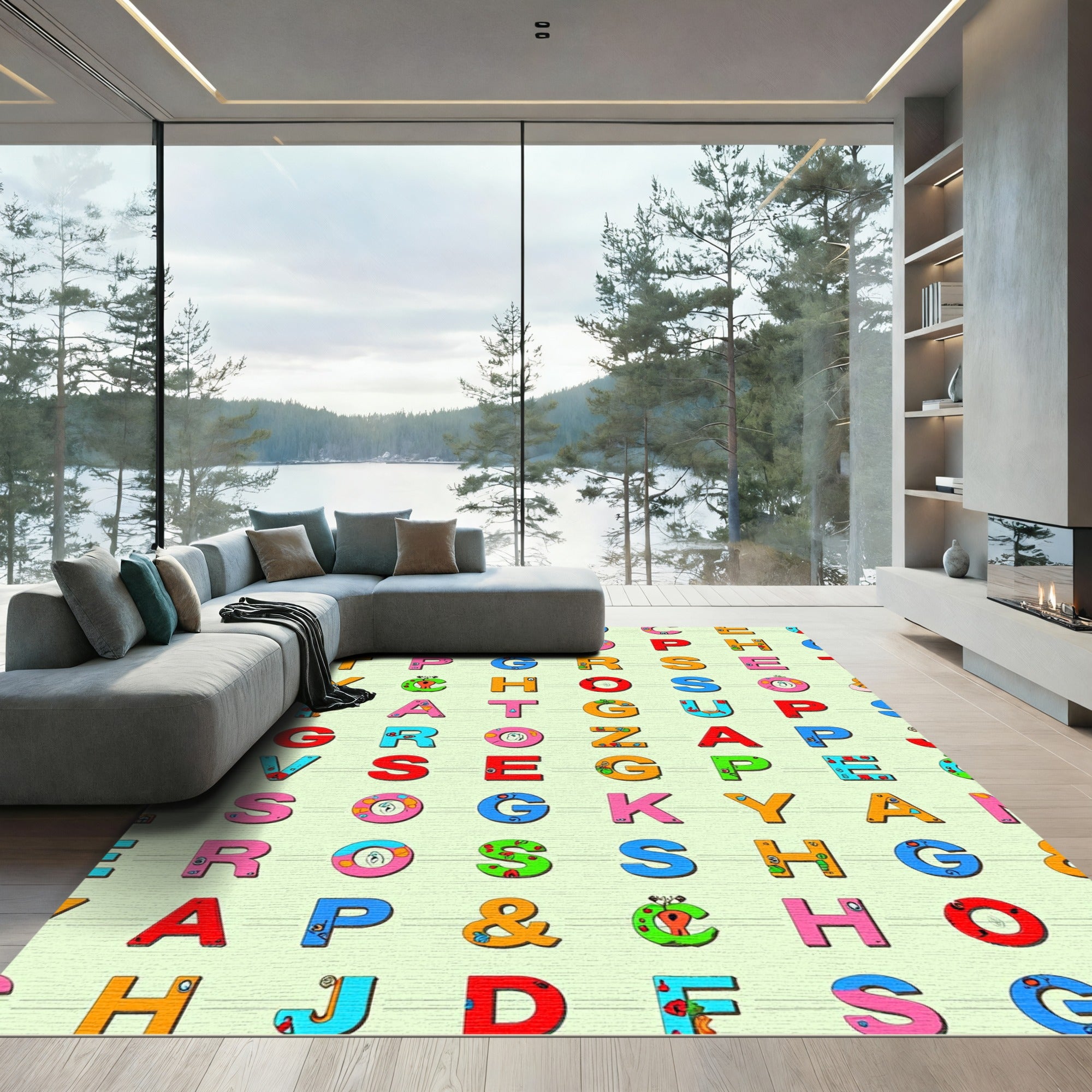 Colorful Alphabet Letters Repeating Pattern Rug