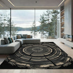Dark Gray Wood Grain Rings Rug