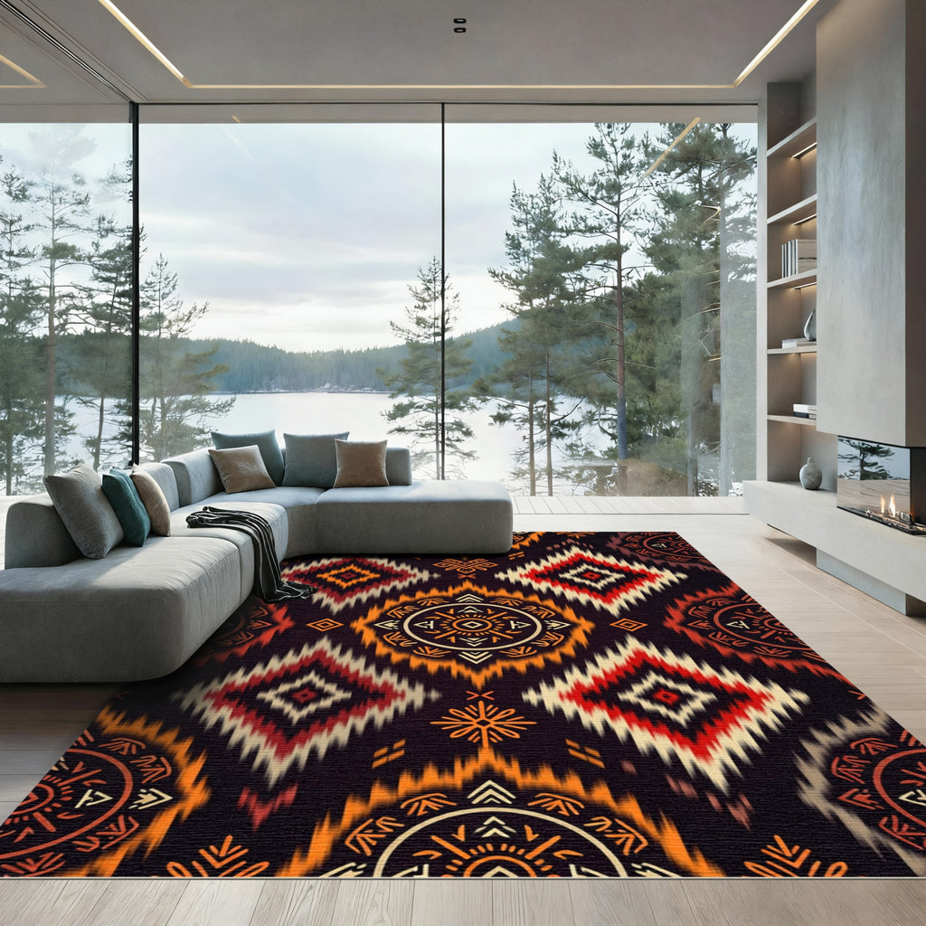 Bold Orange Red Tribal Diamond Rug