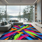 Vibrant Neon Abstract Brushstroke Splash Rug