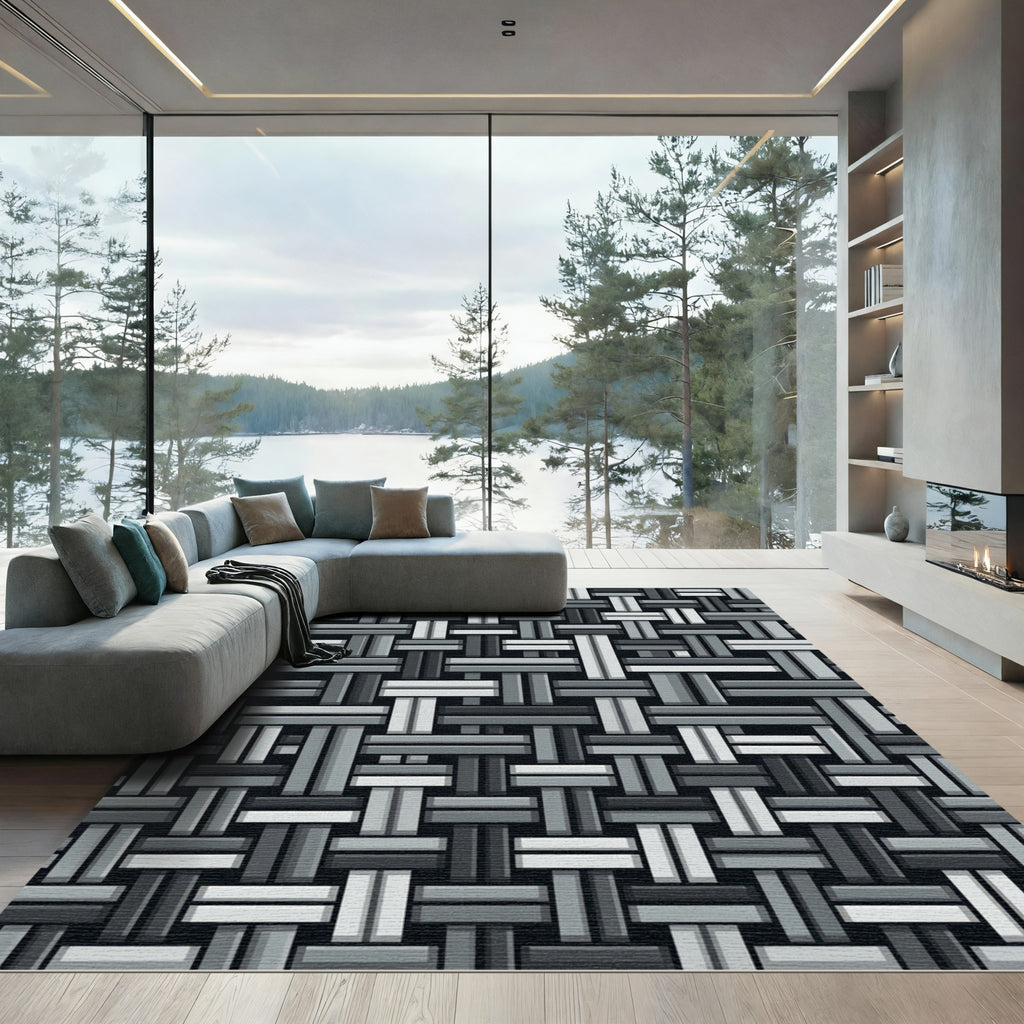 Monochromatic Woven Geometric Texture Rug