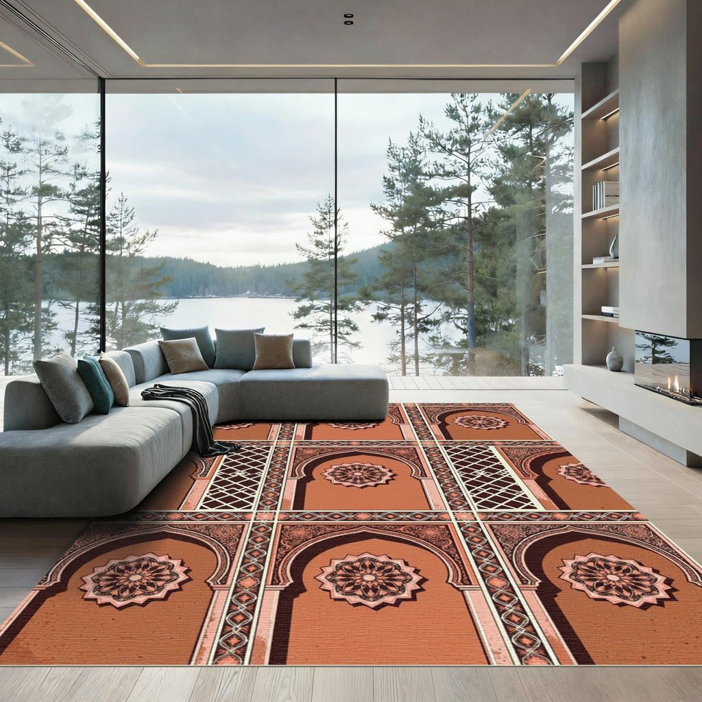 Terracotta Archway Medallion Geometric Tile Rug
