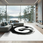 Black Ink Swirl Abstract Brushstroke Rug