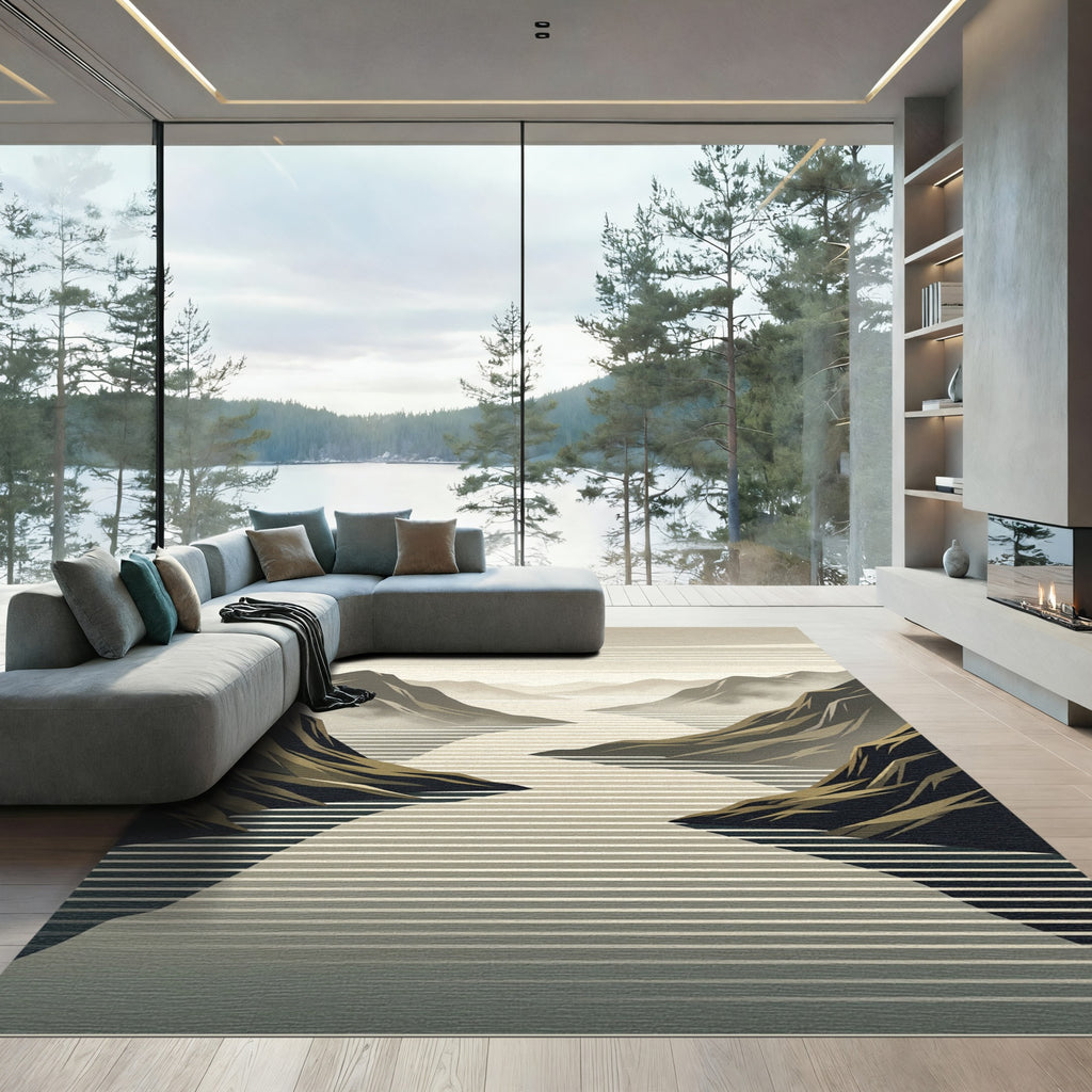 Abstract Mountain River Landscape Rug