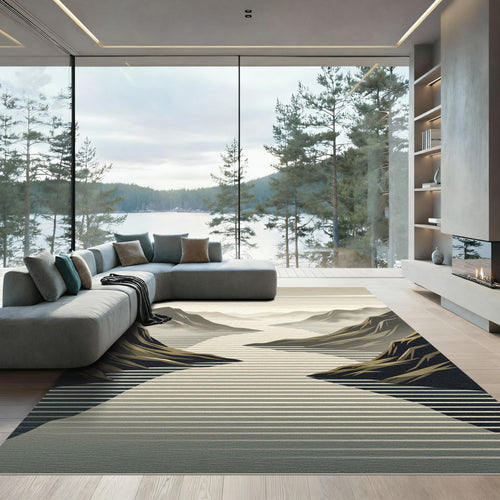 Abstract Mountain River Landscape Rug