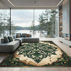 Elegant Emerald Acanthus Leaf Medallion Rug