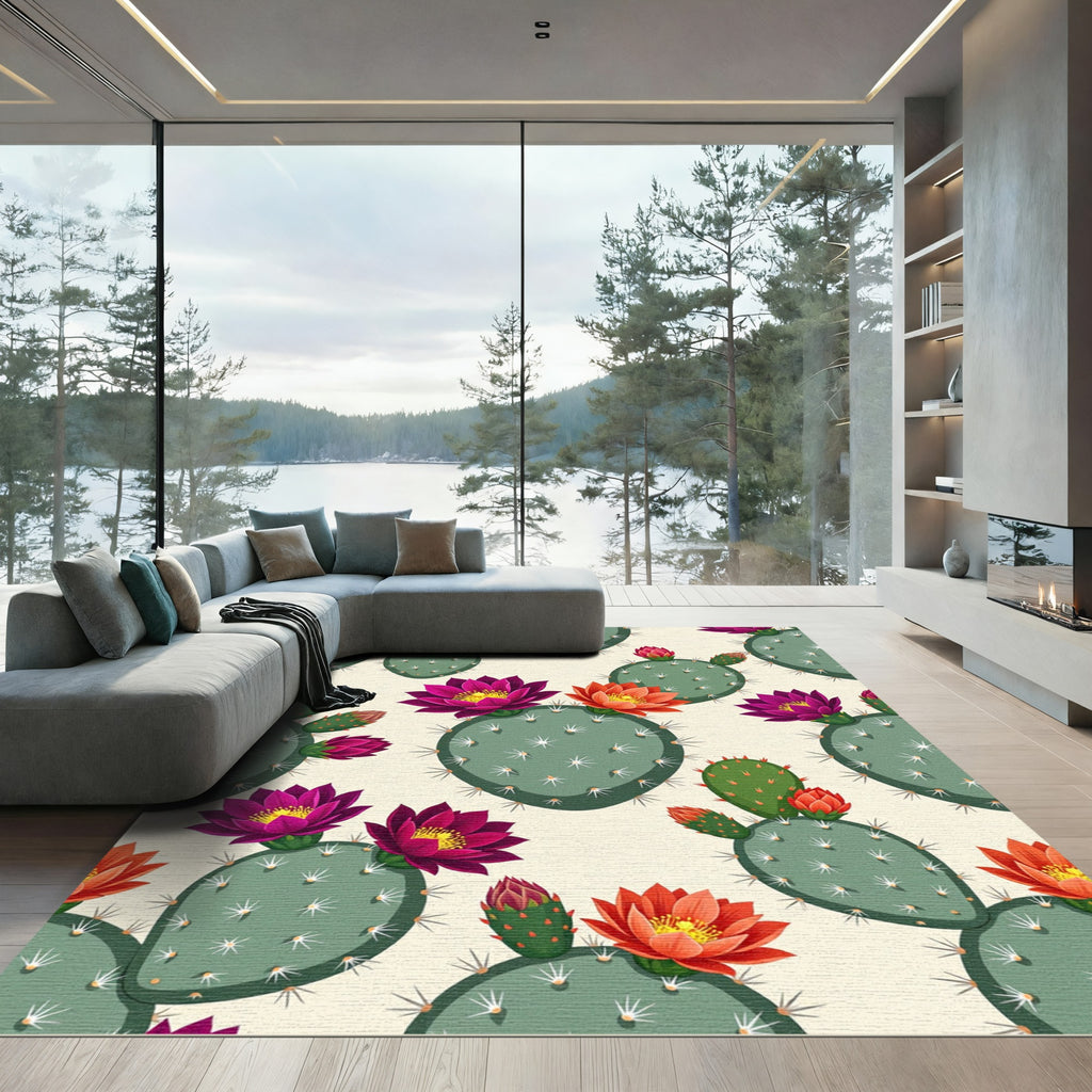Vibrant Desert Cactus Floral Meadow Rug