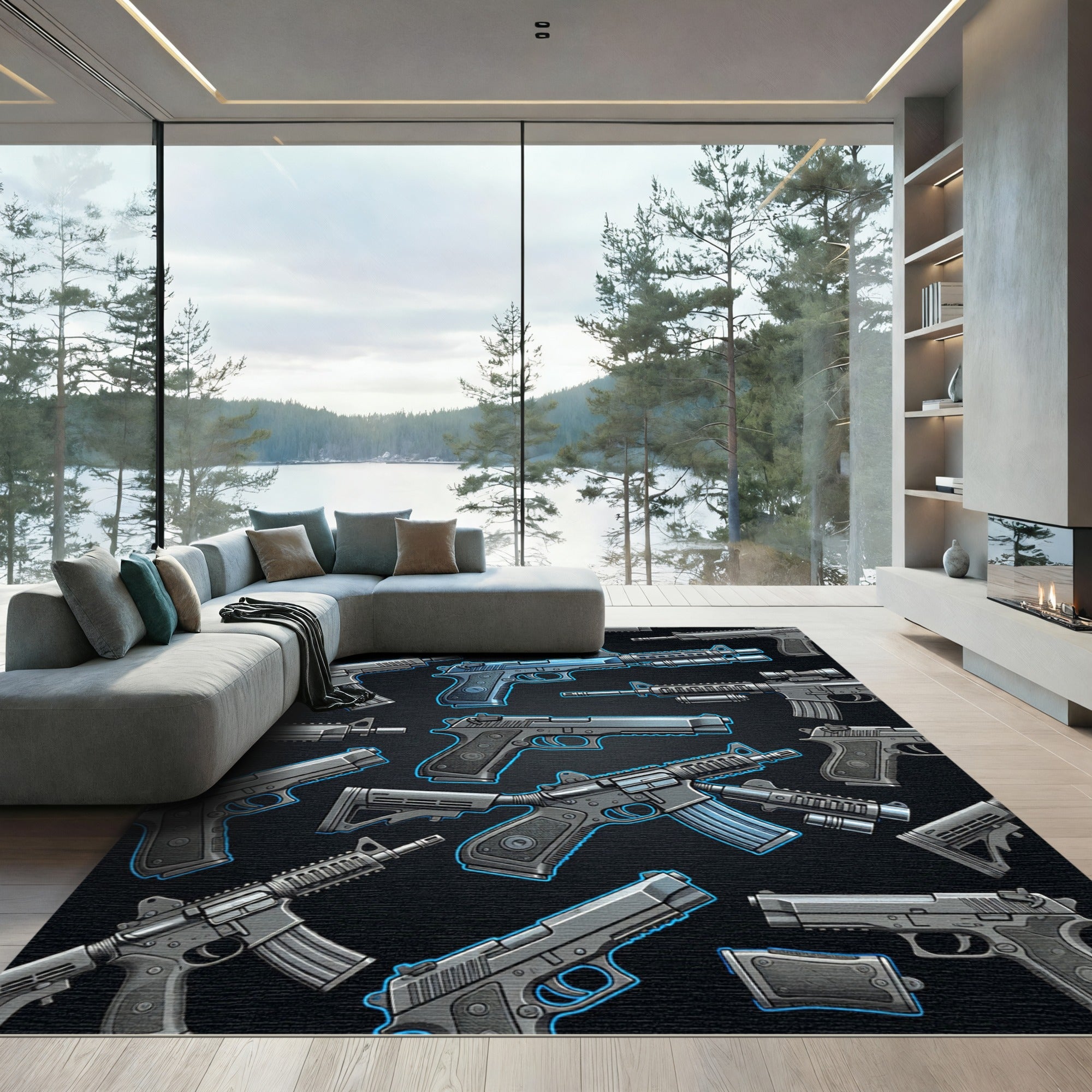 Edgy Tactical Firearm Graphic Arrangement Rug