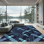 Cosmic Satellites Turquoise Orbit Pattern Rug