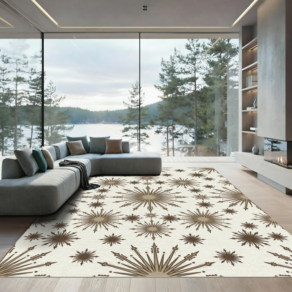 Earthy Brown Sunburst Starburst Medallions Rug