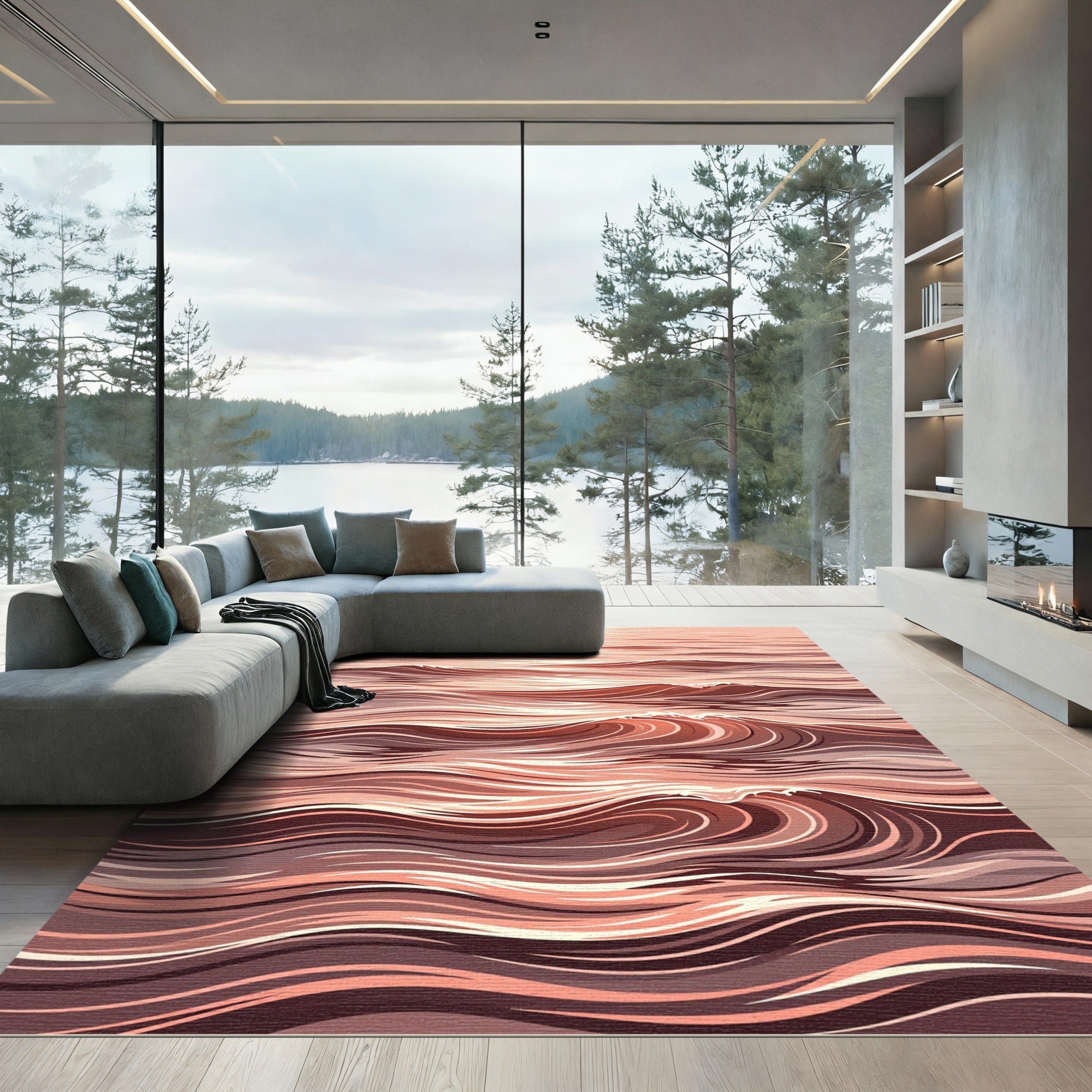 Coral Rose Water Waves Rug