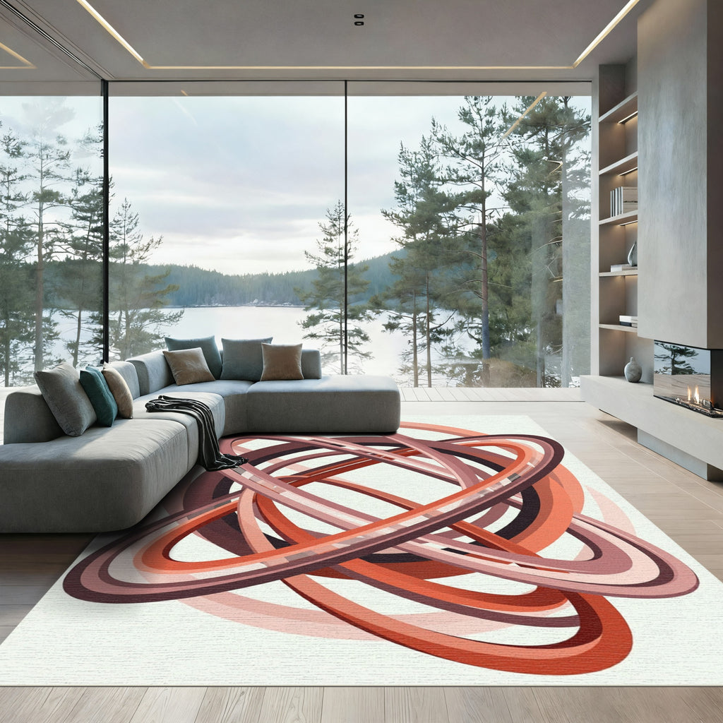 Crimson And Coral Intertwined Rings Rug
