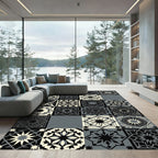 Monochromatic Geometric Starburst Tile Arrangement Rug