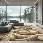 Beige Scalloped Shell Coastal Wave Rug