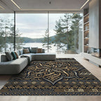Ornate Gold Charcoal Floral Damask Rug