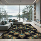Elegant Golden Peacock Feather Luxury Rug