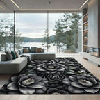 Dark Gray Realistic Flower Arrangement Rug