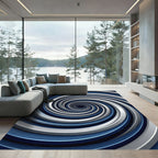 Modern Navy and Silver Spiral Vortex Rug