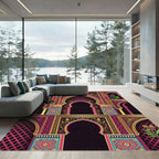 Ornate Magenta Gold Archway Floral Rug